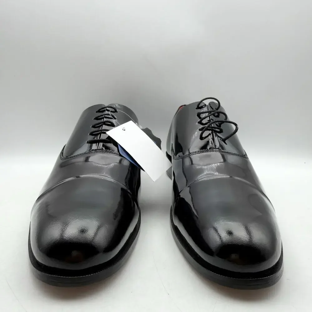 Carlos Santana Mens Tuxedo Cap-Toe Oxford Shoes US 11.5 Black Patent Leather NIB